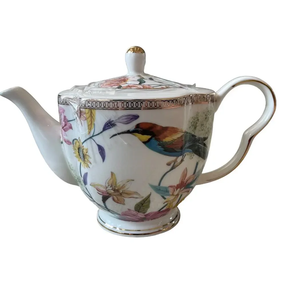 Grace Teaware Fine Porcelain Teapot Very Elegant Floral & Birds 6.5